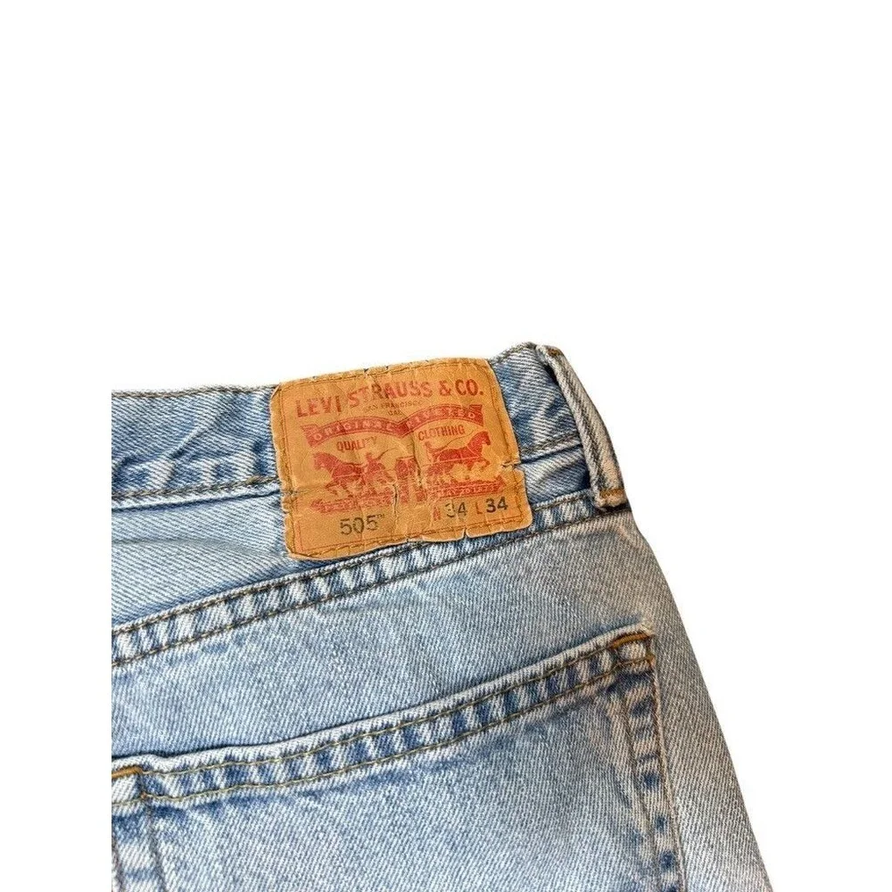 Levis 505 Jeans Mens Size 34x34 Blue Light Wash Regular Fit Straight Denim Zip